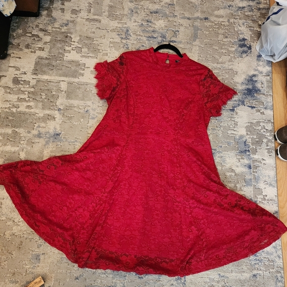 Torrid Mini Lace High Neck Red Skater Dress Size 1X Stretch Holiday Party Event - Picture 4 of 16
